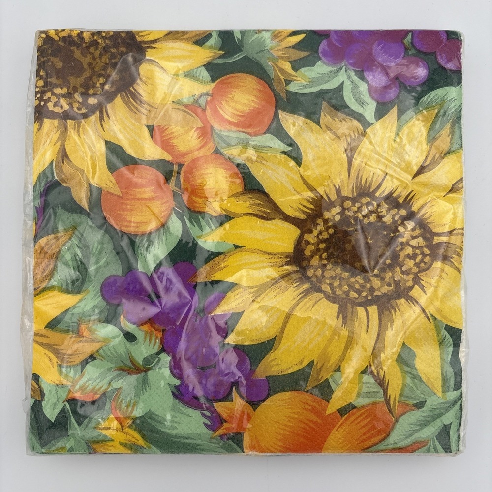 Amscan Vtg 3-Ply 16 Pc Dinner Napkins Sunflowers Grapes Oranges 15 3/4"x15 3/4"